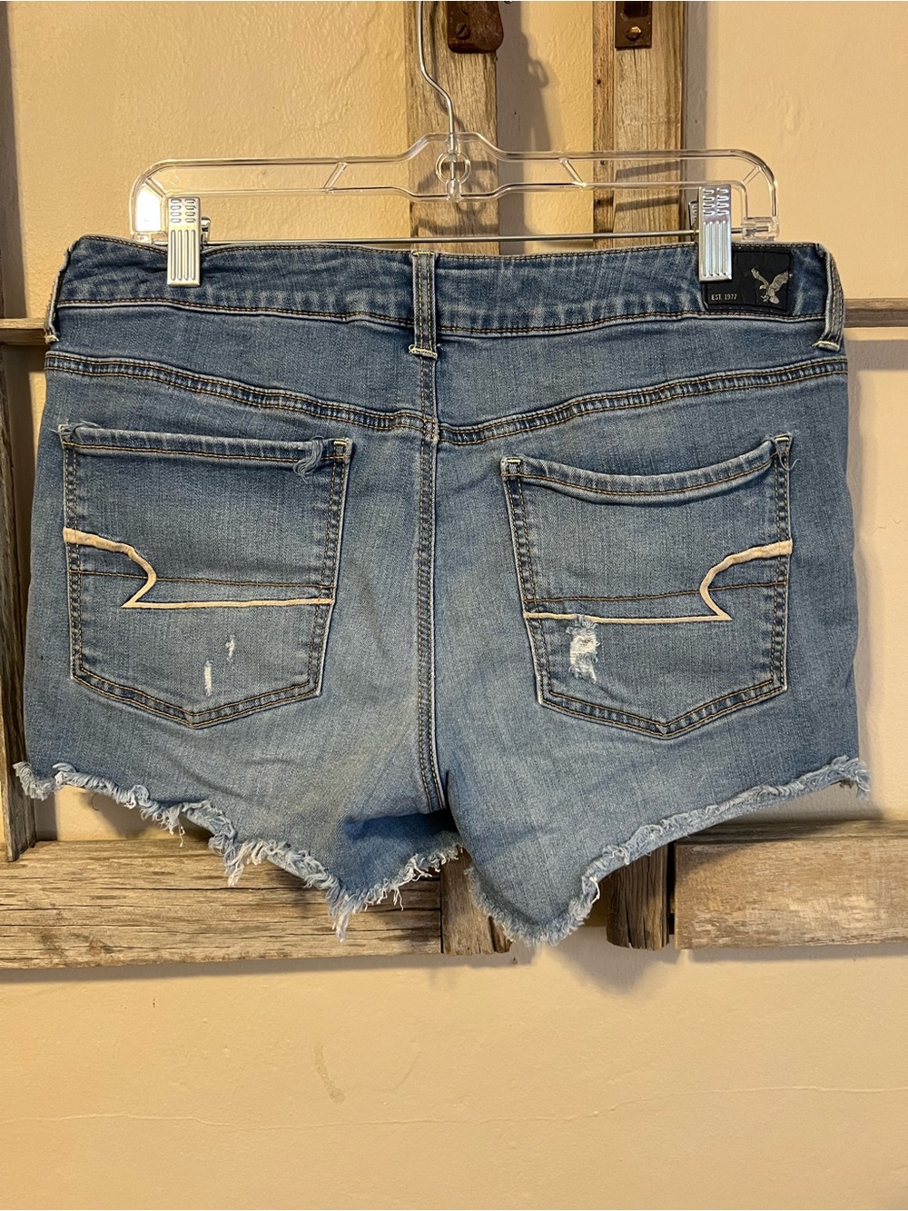 American Eagle Outfitters Blue Distressed Frayed Hem Jean Shorts - Picture 2 of 7